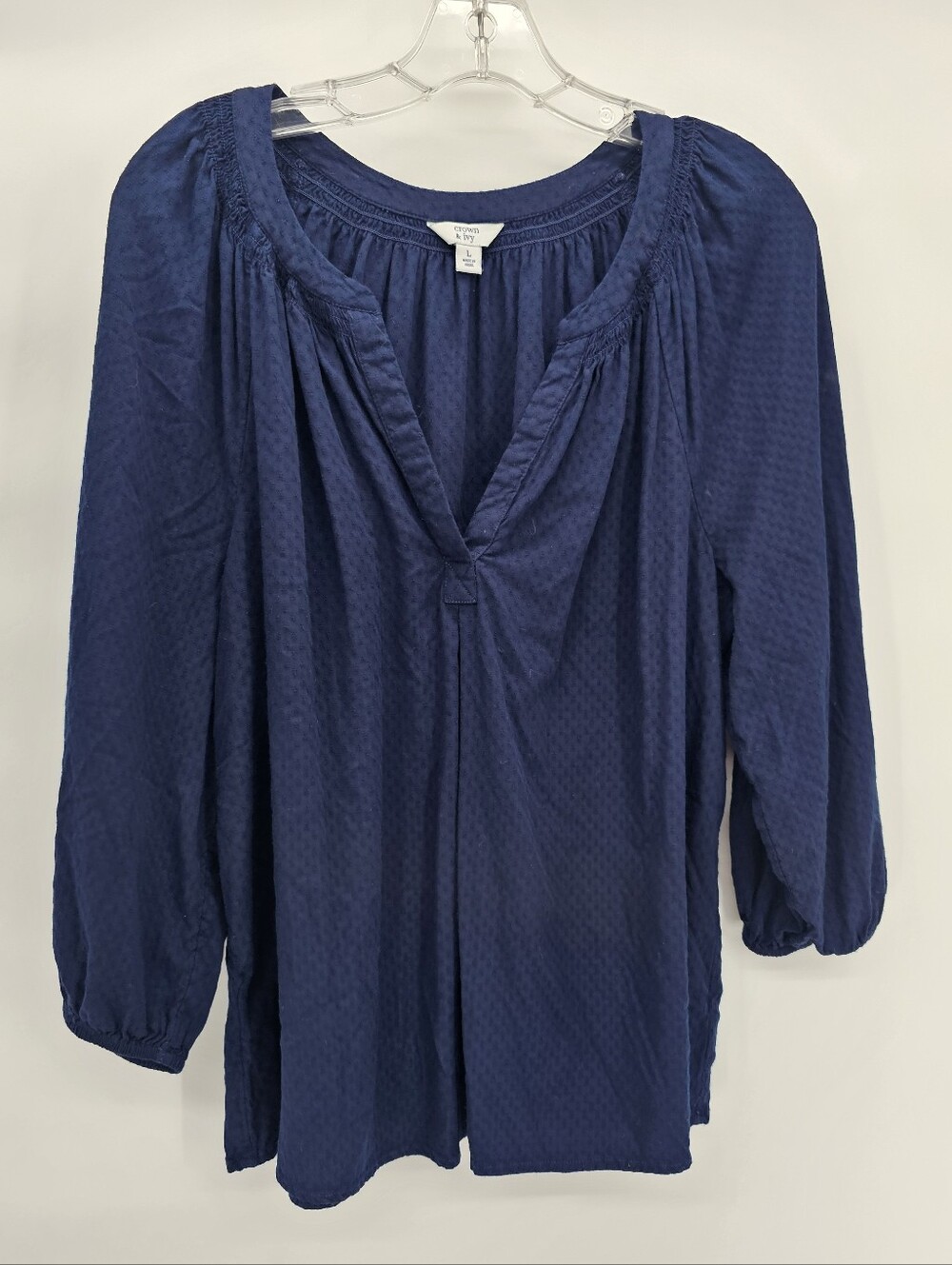 Navy Textured Peasant Blouse Crown & Ivy Large